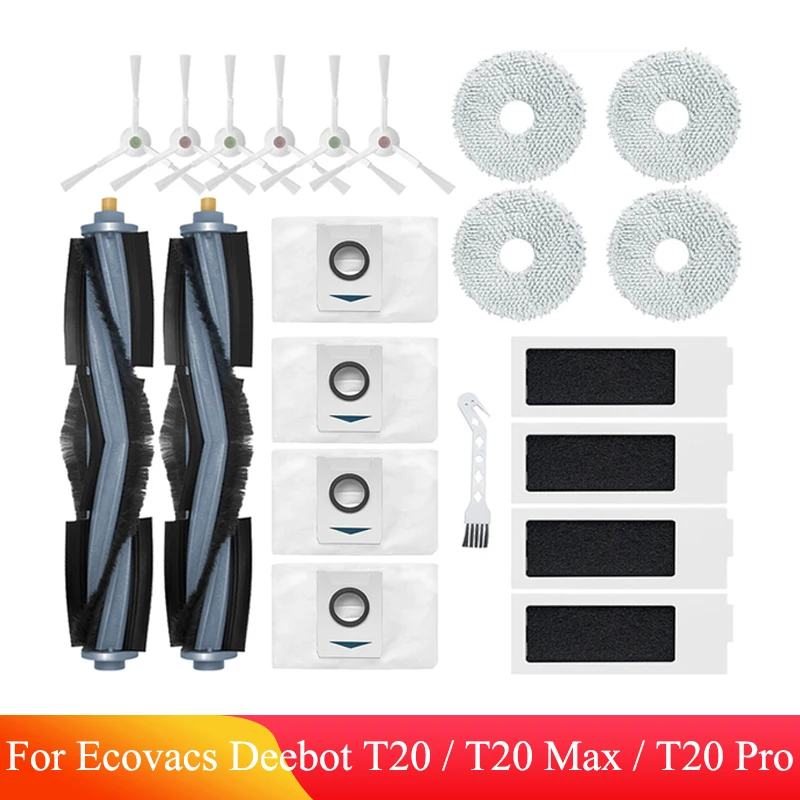 For Ecovacs Deebot T20 / T20 Max / T20 Pro Main Side Brush Mop Cloth HEPA Filter Dust Bag Replacement Spare Parts Accessories