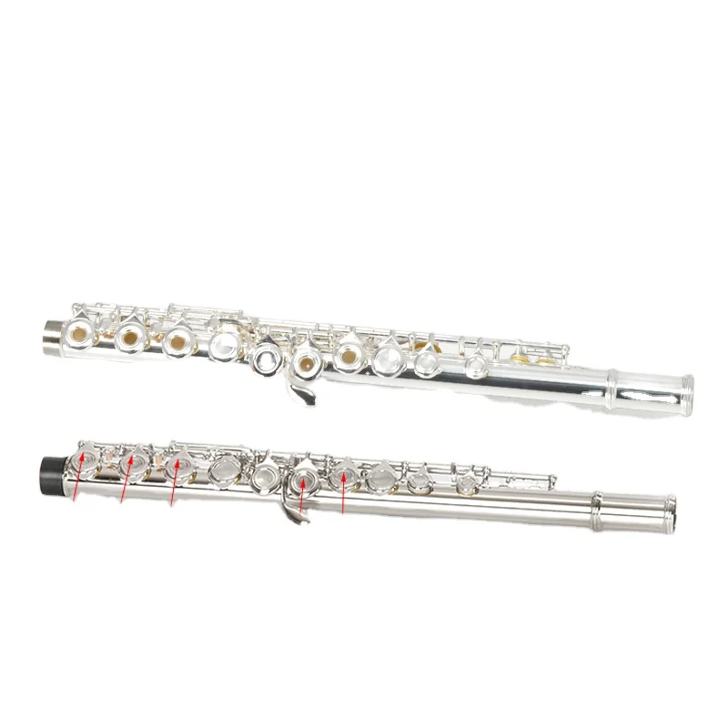 17 Hole Silver Plated Flute C Key E Key Open Hole Closed Hole Dual Use Professional Wind Musical Instrument Flute for Players