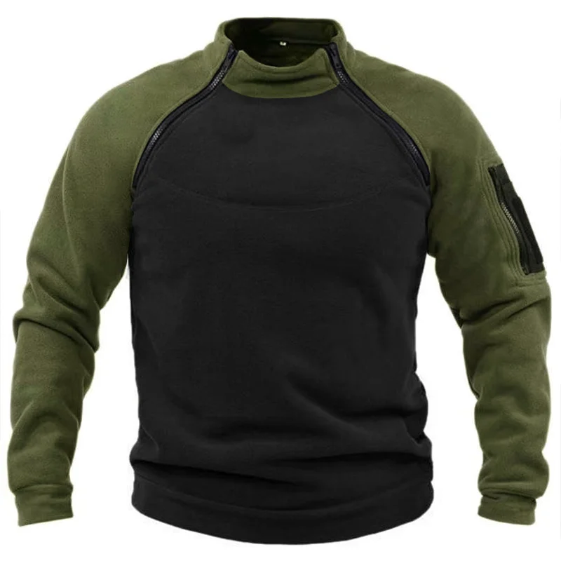 Men\'s Sweatshirts Tactical Outdoor Sportwear Jacket Standing Collar Solid Color Pullover Male Windproof Fleece Thick Casual Tops