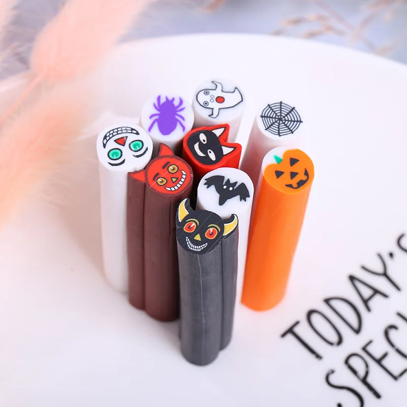10Pcs Cartoon Fruit Flower Heart Halloween Decoration Polymer Clay Sticks DIY Cut Slices Nail Art Accessories Scrapbook 10*50mm