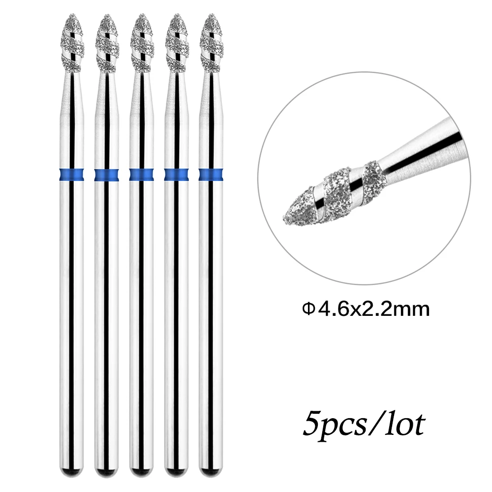 5Pcs/lot Diamond Nail Bits Tornado Flame Cuticle Drill Bit Pro Russian Electric File Bits for Nail Manicure and Pedicure 3/32\'\'