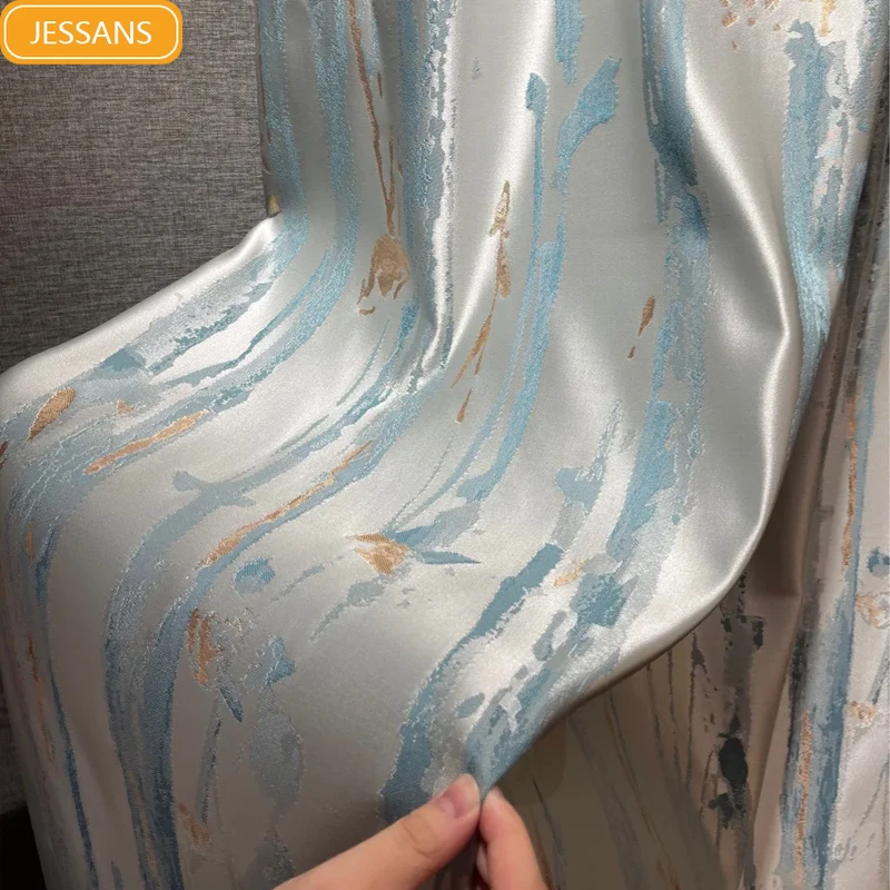 

Chinese Style Gloss Thickened Jacquard Curtains for Living Room Bedroom French Window Balcony Villa Customized Golden Jacquard