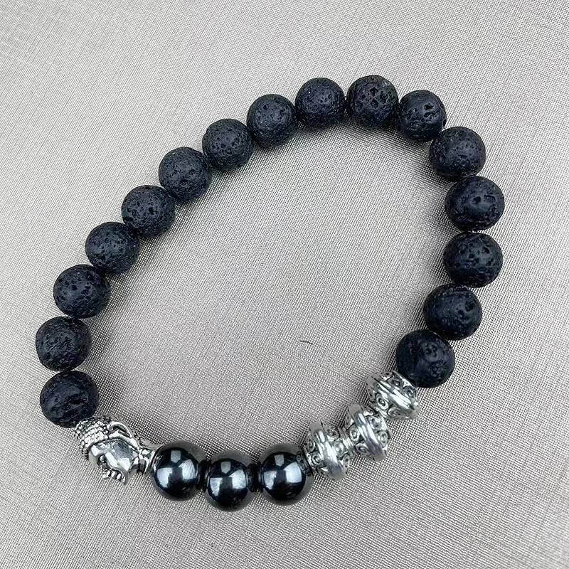 official-website 2 rupees Ancient 8MM Volcanic Buddha Head Hematite Bracelet Man Lava Yoga Demon Slayer Bangle Pulsera Hombre