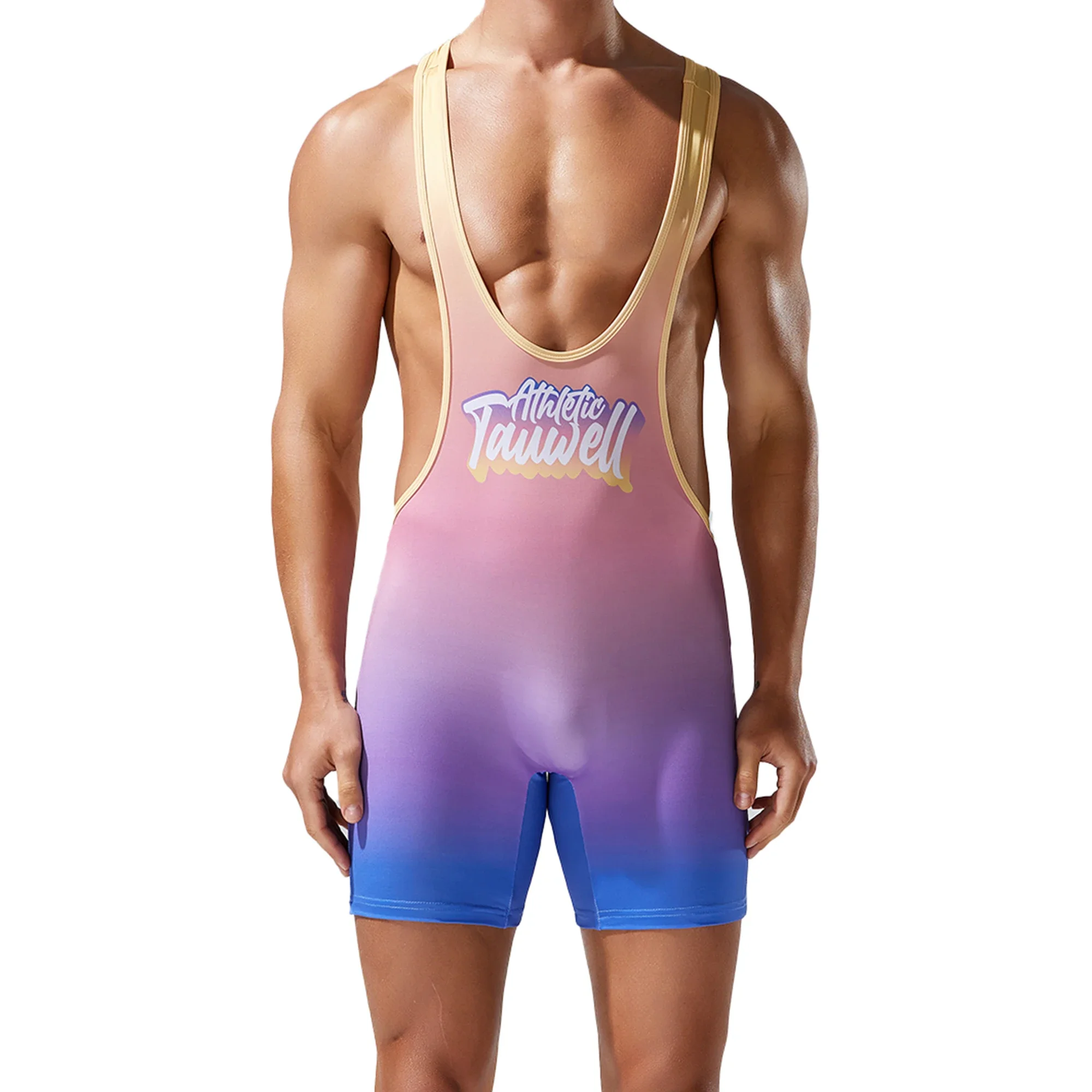 Fashion Mens Elastic Athletic Bodysuit Wrestling Singlet Bodybuilding Sport Fitness Jumpsuit Rompers Male One-piece Vest Leotard