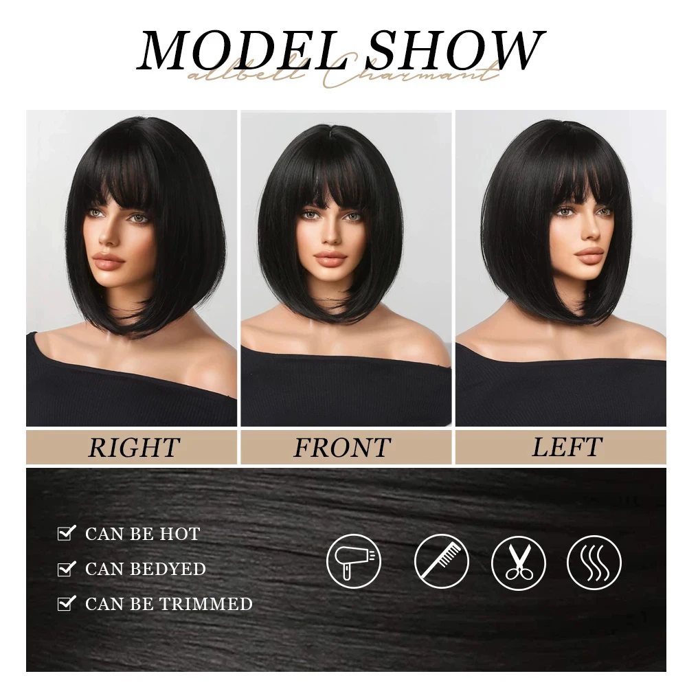 Black Bob Hairstyle Synthetic Wig for Halloween Party Cosplay Wig Daily High-Temperature Hair Accessory image 5