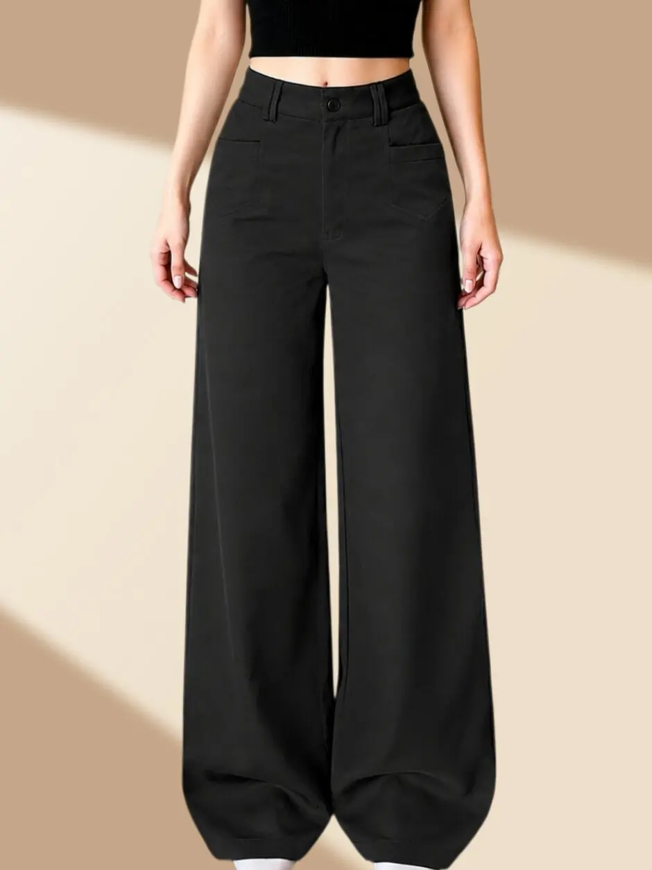 High Waist Wide Leg Suit Pants for Women plus Size Casual Straight Cut Loose Fitting Commute Friendly Spring Autumn Style