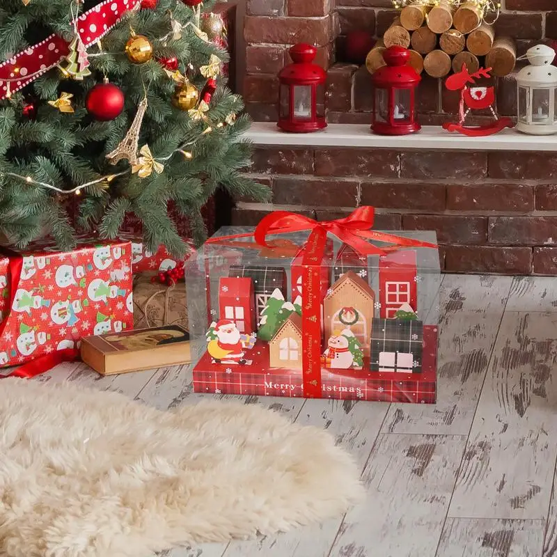 Caja de papel con cinta navideña, caja iluminada, caja de embalaje navideña, caja navideña grande preiluminada, decoración navideña con cinta para