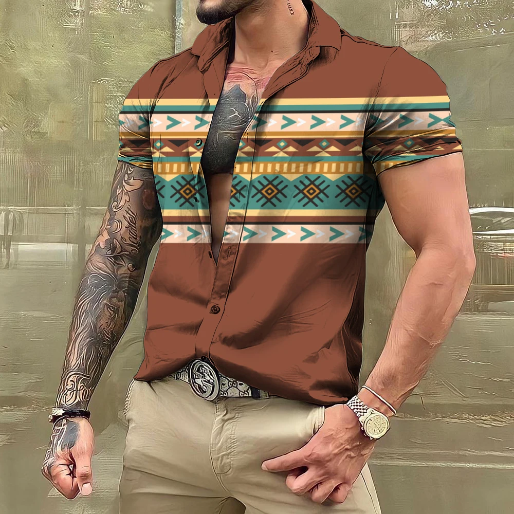 Camisas Vintage de manga corta para hombre, Tops con tótem gráfico, ropa de calle Harajuku, ropa de gran tamaño con botones, camisas hawaianas