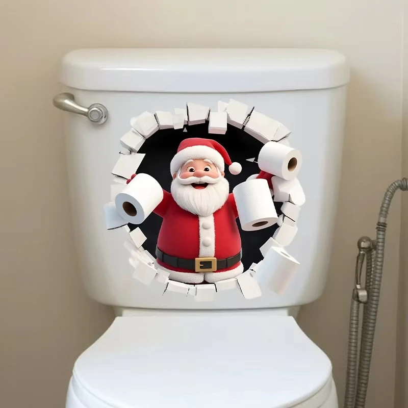 Wall Breaking Santa Creative Toilet Sticker Christmas Decoration Suitable for Bathroom and Bedroom Self-adhesive Decoration