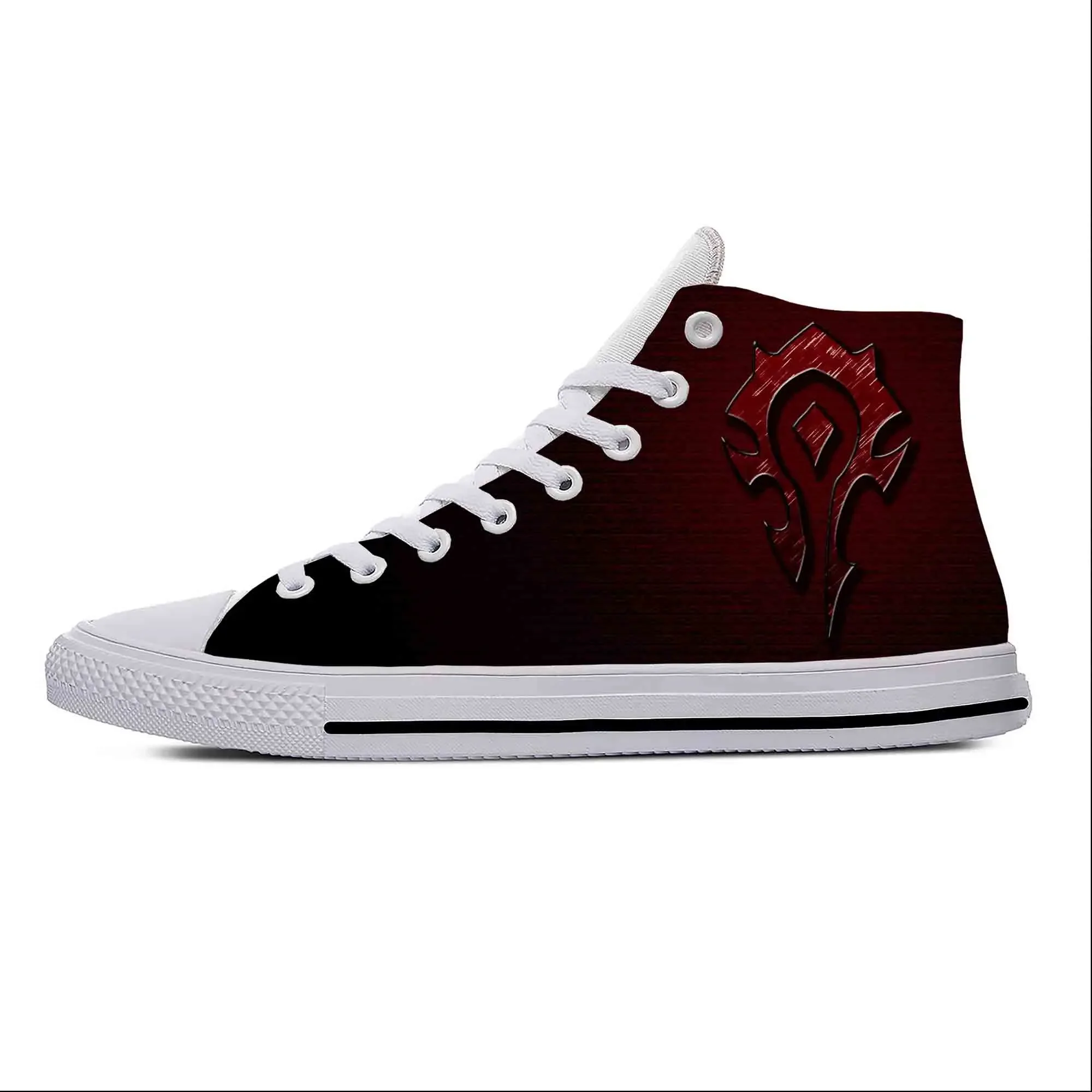 Wow anime jogo dos desenhos animados mundo de warcraft horda quente sapatos casuais alta superior leve sapatos de tabuleiro respirável das mulheres dos homens tênis