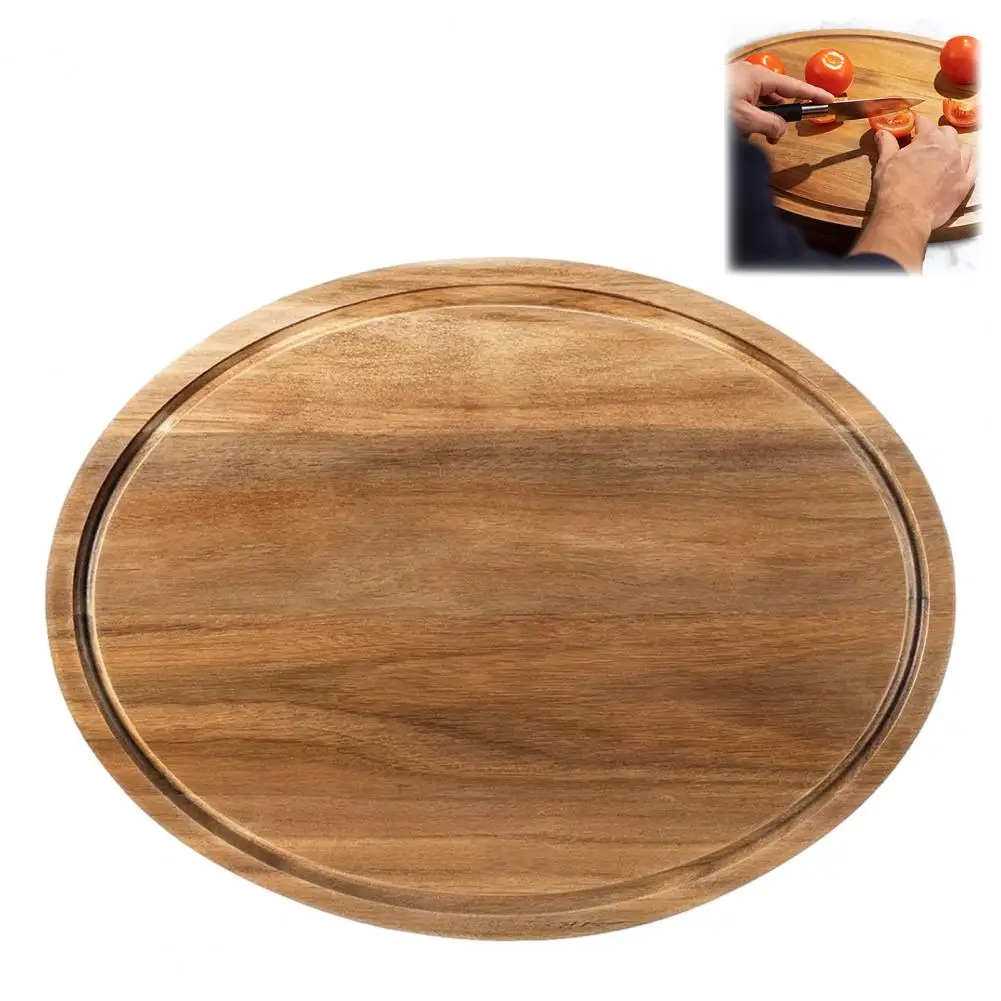 Corner Cutting Board Acacia Wood Cutting Board with Juice Slot Round Decorative Serving Tray for Coffee Table Kitchen for Easy