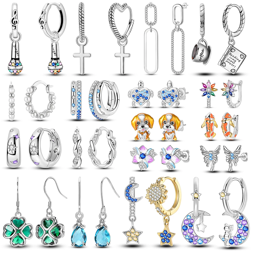 Silver Plated Earrings Cat Star Moon Hoop Rainbow Earring Making Jewelry Wedding Gifts For Women Female Girl Earrings