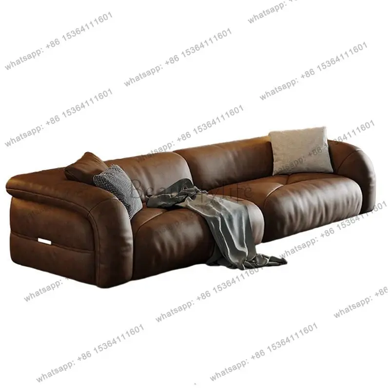 

Итальянский минималистичный диван в ретро-стиле из натуральной кожи первого слоя, для гостиной, для небольшой квартиры, в стиле лёгкой роскоши, прямой, однорядный.