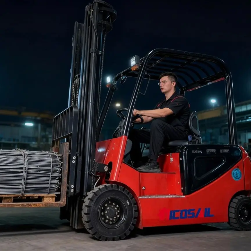 

The warehouse uses mini electric forklifts, which are cheap and have a 4-wheel all terrain forklift capacity of 1 ton, 1.5 tons,