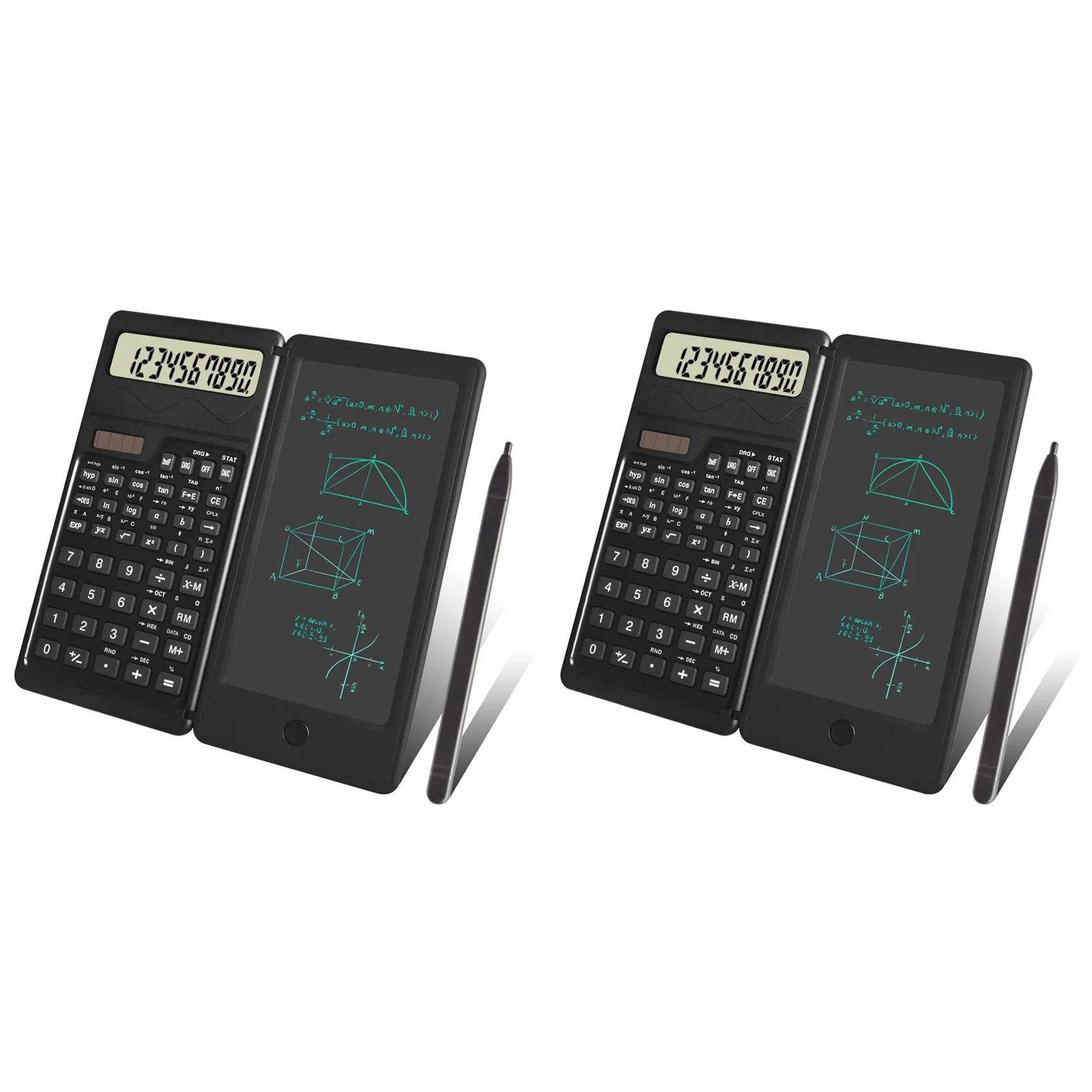 2X Scientific Calculators,12-Digit LCD Display Desk Calculator With Notepad, Solar And Battery Dual Power