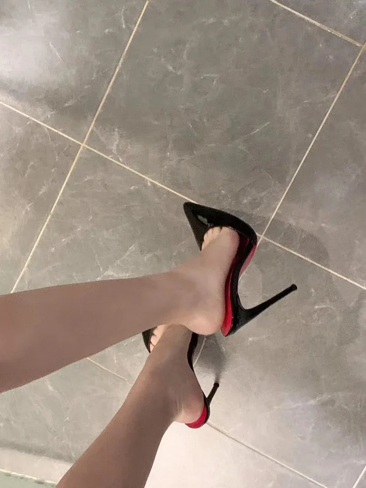 

2026 New Sexy 12cm High Heel Cool Slippers with Fine Heels and Pointed Points, Large Women's High Heels 34-46