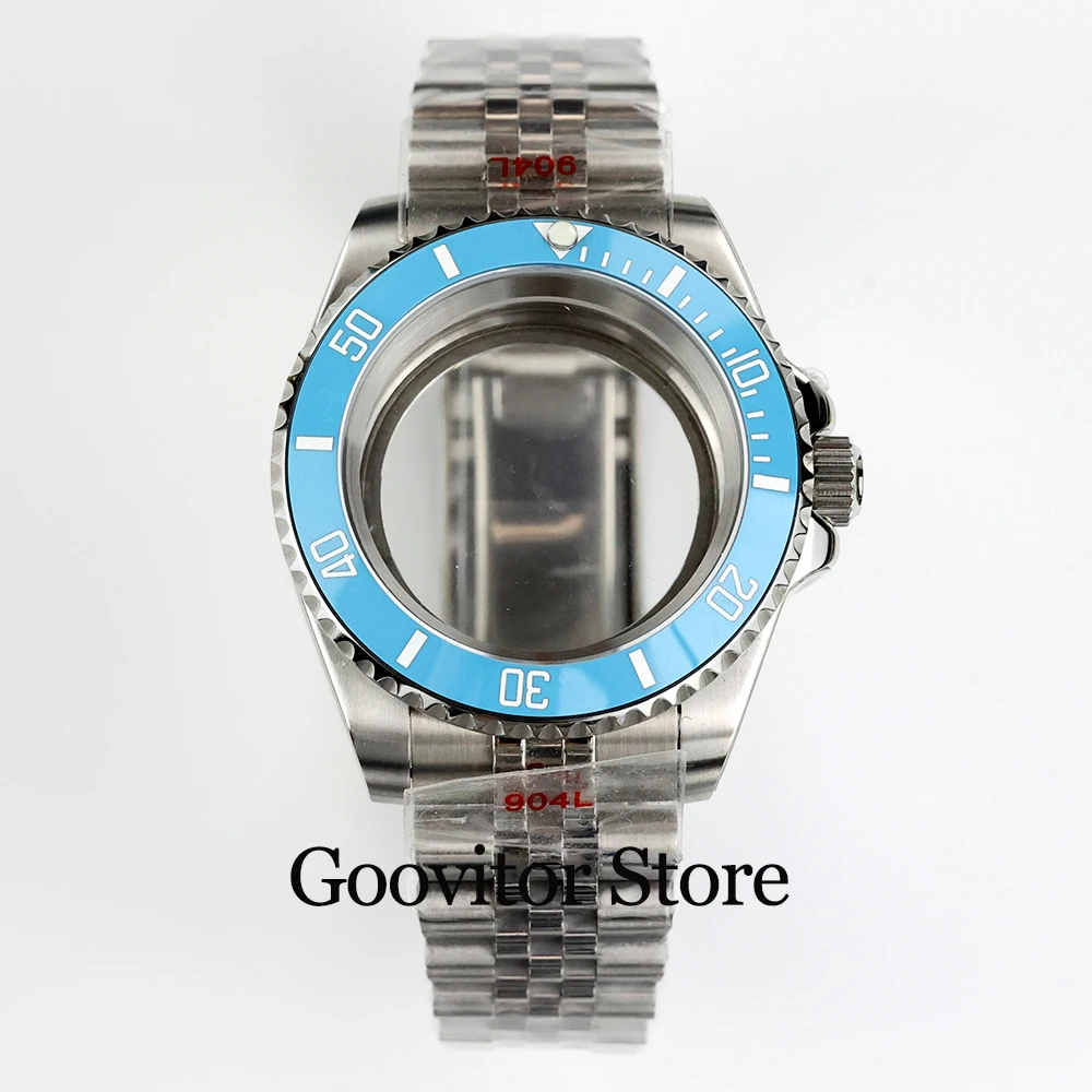 40mm nh35 caso gelo azul cerâmica moldura ostra/jubileu pulseira de vidro safira caber nh35 nh36 movimento submarinista à prova dwaterproof água gmt