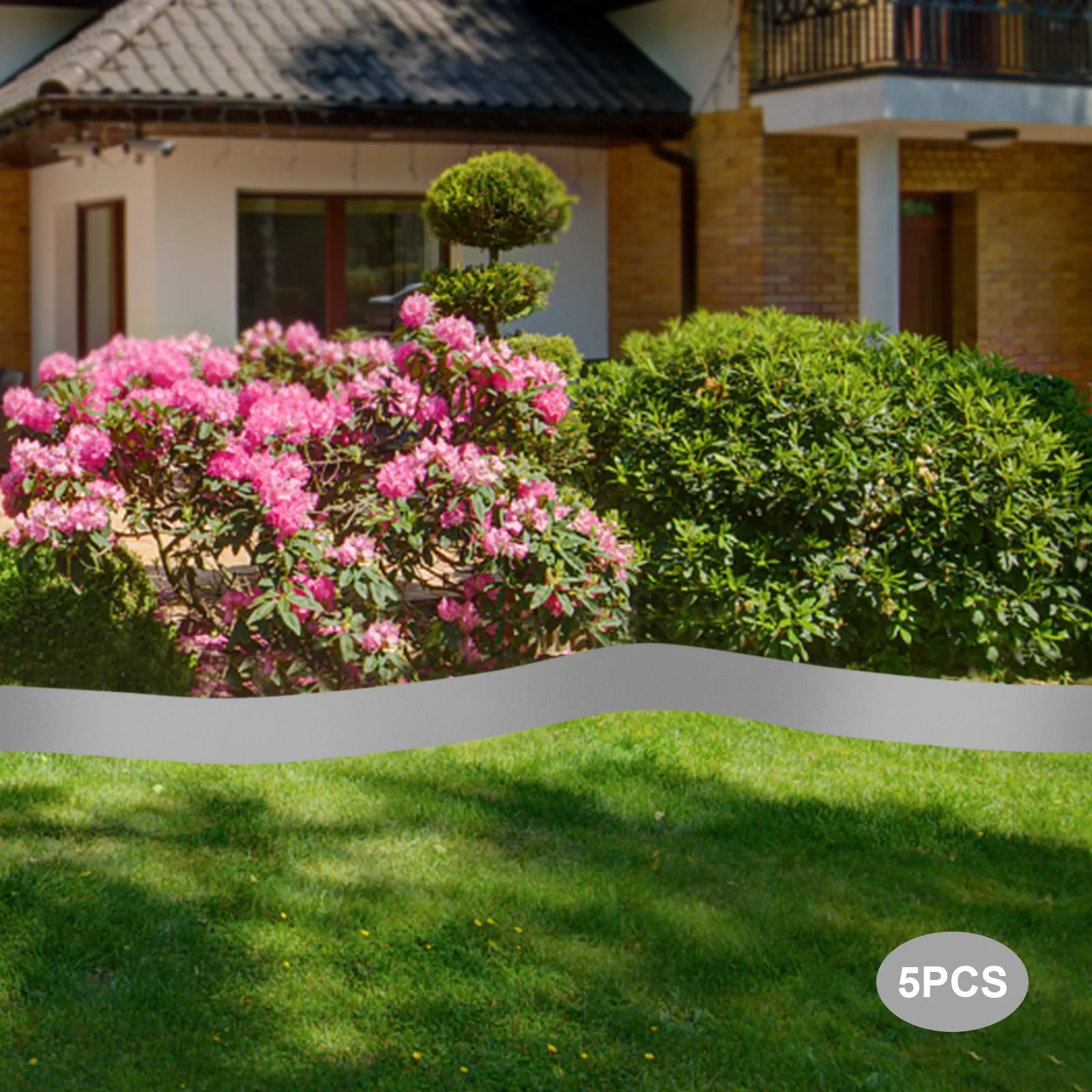 5 عبوات من حواف العشب الفولاذية المجلفنة مقاس 39 بوصة - حدود رمادية عالية مقاس 5 بوصات |   لا حاجة للحفر، درع الطقس