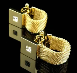 Gold-color Cufflinks golden color square crystal novel design hotsale copper material cufflinks whoelsale&retail