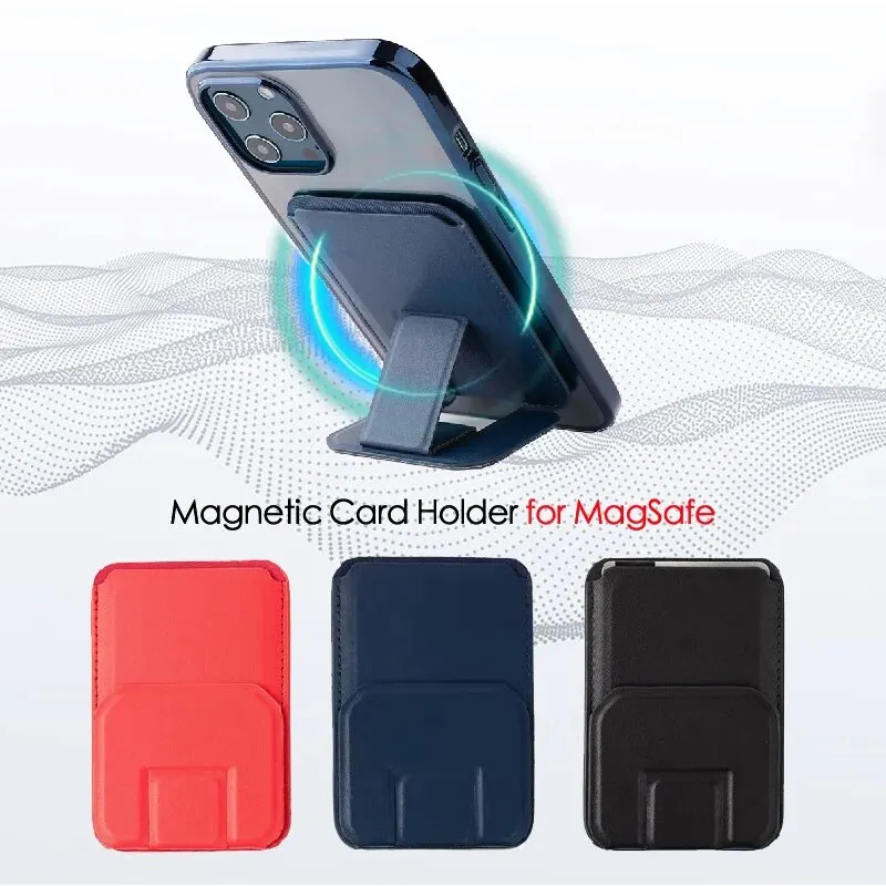 Vanuoxin Magnetic Card Holder Compatible with iPhone 12 13 14 15 Series for MagSafe Leather Foldable Card Wallet Bracket Desktop