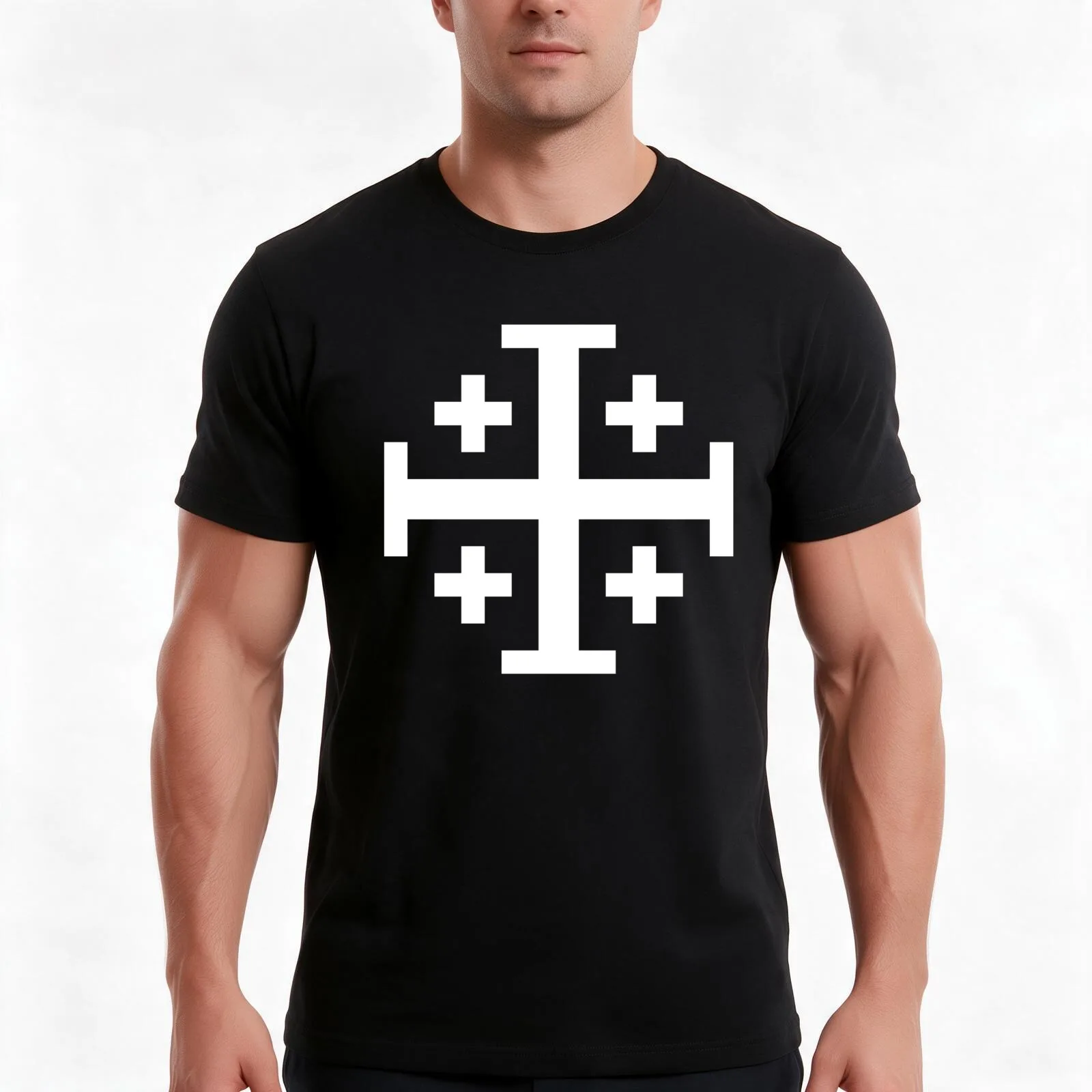 Jerusalem cross, Five Fold Cross T-Shirt, Summer Casual Cotton Tee, Oversized Streetwear Tops, Vintage Graphic Print