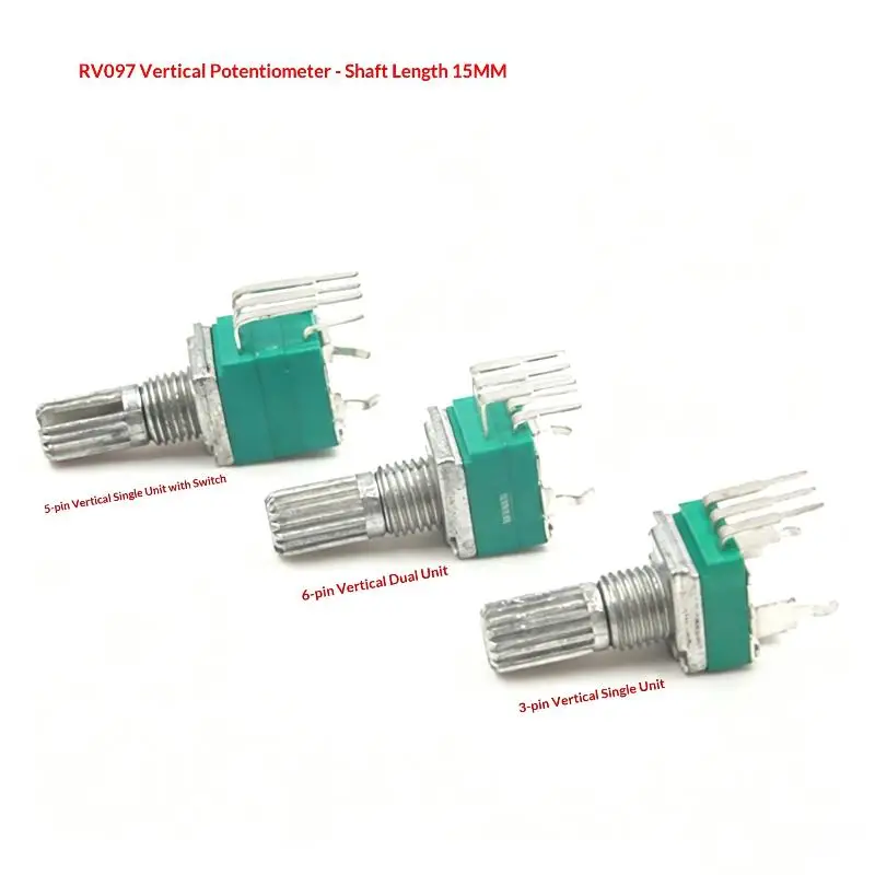 5PCS RK097 Precision Potentiometer Vertical Single Link Shank Length 15mm Gearless 3-pin B2K B5K B10K B20K B50K B100K B500K B1M