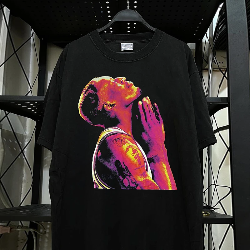 Dennis Rodman Celebrity Short Sleeve T-Shirt Pure Cotton round Neck Loose Fit Summer Fashion Casual Printed Top for Teens