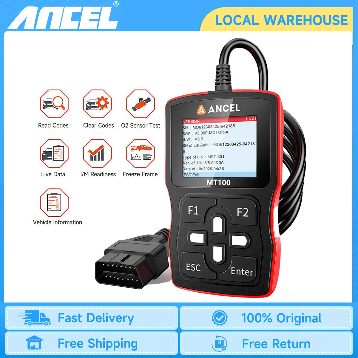 ANCEL MT100 Motorcycle Diagnostic Tool Engine Check Code Reader OBD2 Motorcycle Scanner for YAMAHA /HONDA/SUZUKI Free Update