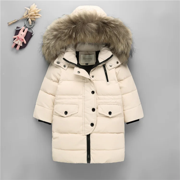 OLEKID 2024 Winter Children Down Jacket For Boys Warm Real Raccoon Fur Hooded Long Boys Outerwear Coat 2-12 Years Kids Jacket