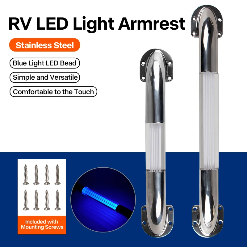 

Rv Luminous Handrail 304 Stainless Steel Waterproof Blue LED Light Armrest for Caravan RV