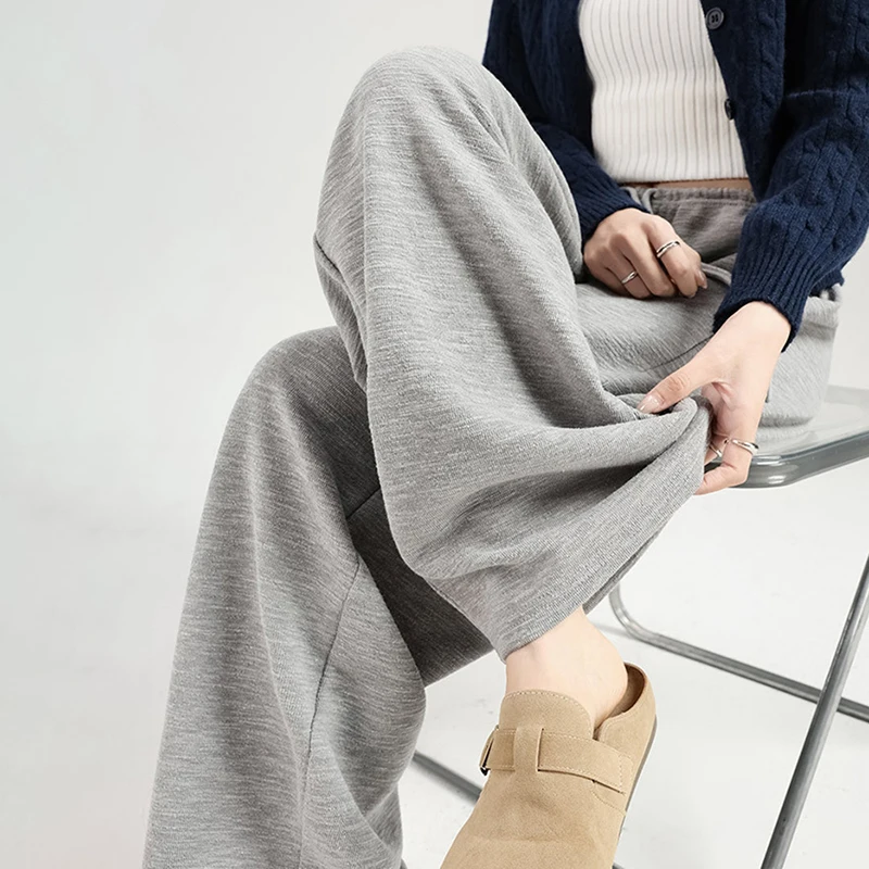 Women Minimalism Baggy Wide Leg Pants 2025 Autumn Elastic Waist Drawstring Straight Pants Casual Versatile Sports Trousers Mujer