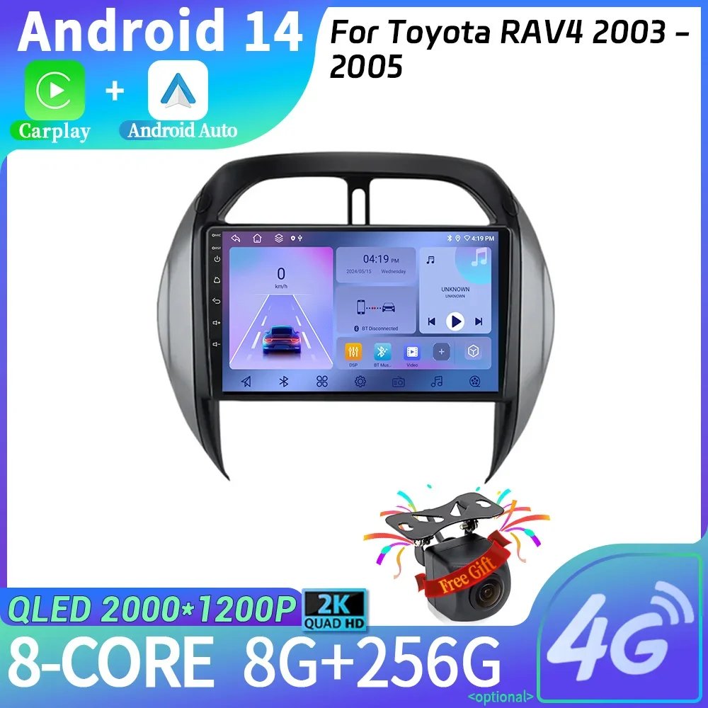 

Android14 для Toyota RAV4 2003-2005 автомобильное радио, мультимедийная навигация, беспроводной стерео экран для Carplay