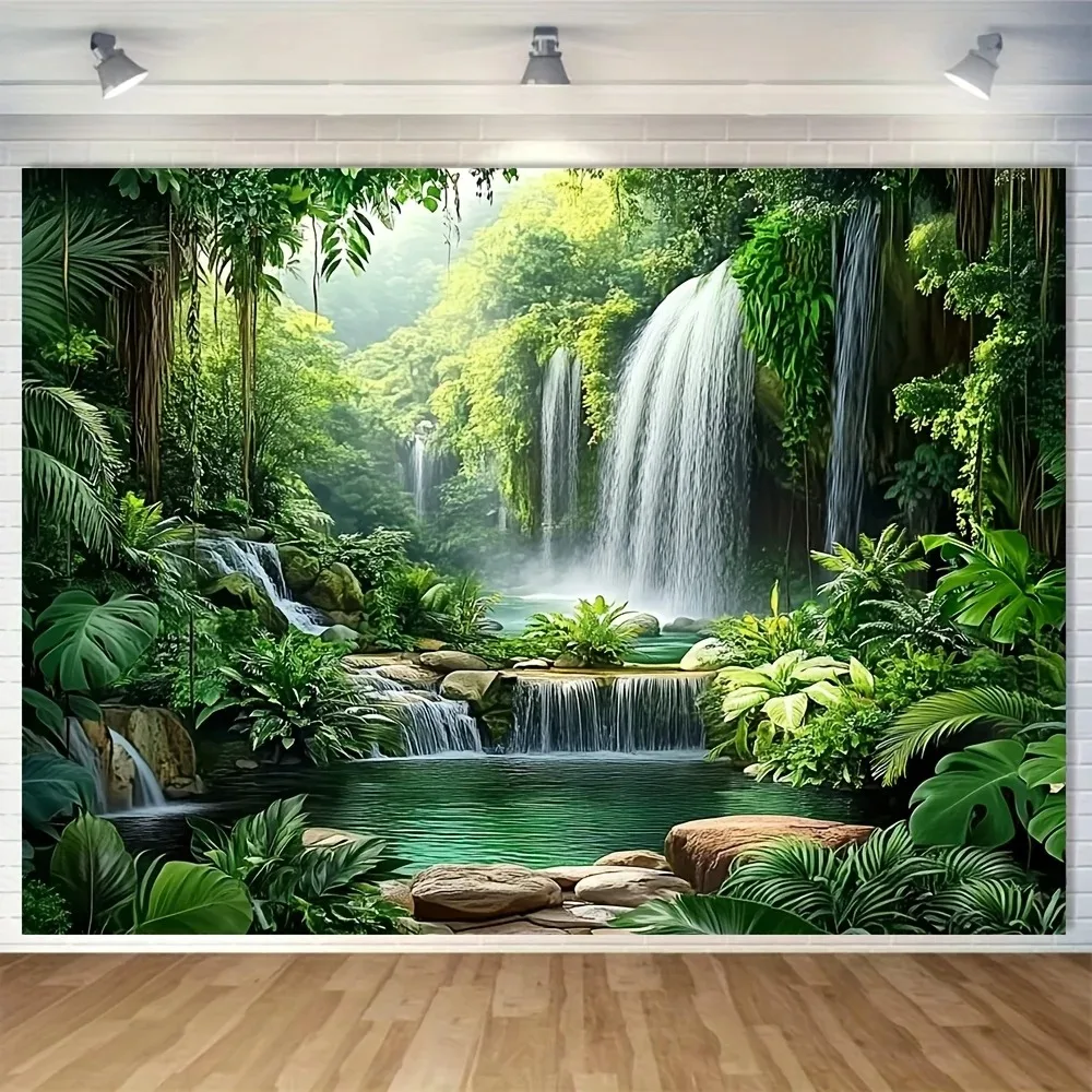 Thick Jungle Waterfall Mist Theme Party Banner Photography B