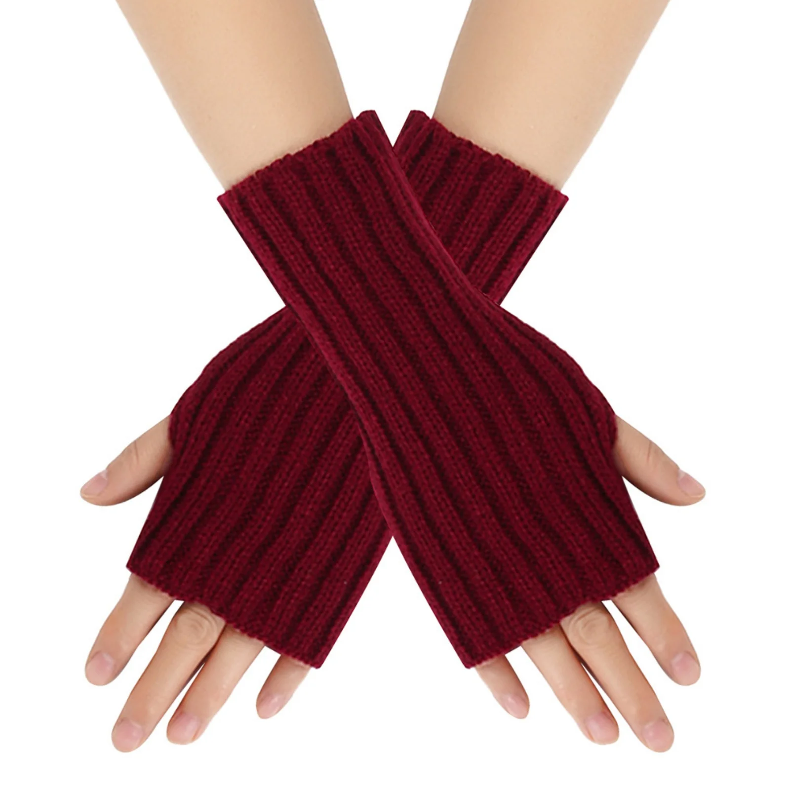 أزياء المرأة قفازات محبوكة بلون أصابع قفازات شتاء دافئ سيدة أسلوب بسيط قفازات زي الملحقات #3