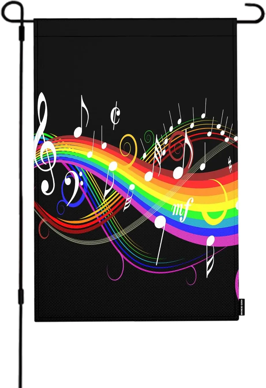 HGOD DESIGNS Rainbow Garden Flag Double Sided 12x18 Inch Music Notes Concert Popular Melody Tune Line Strip Composer Farmhouse H