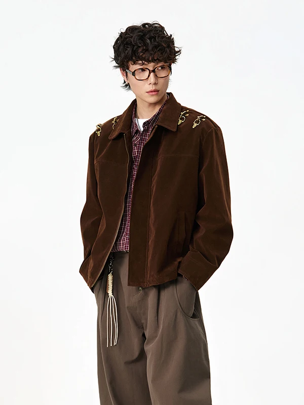 

TANGZ Studio Men's Vintage Suede Harrington Jaet with Airplane Bule Design Casual ort Sve Zipper Closure Coat