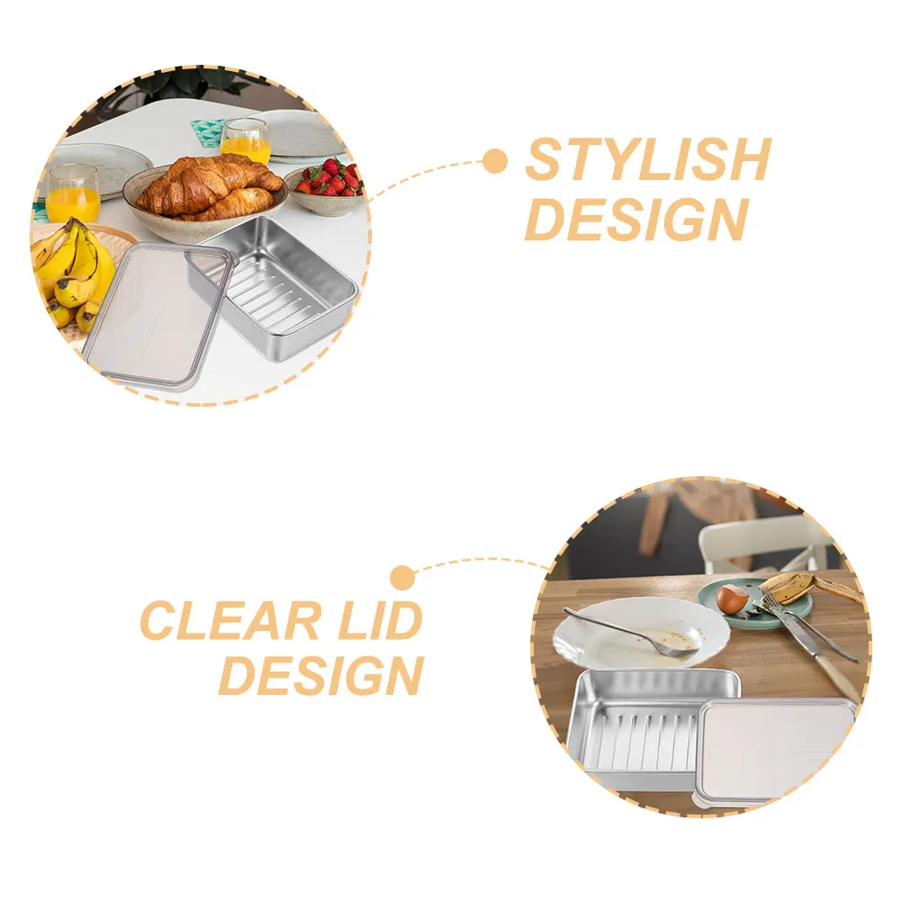 

2pcs Cheese Storage Containers Airtight Stainless Steel Food Preservation Boxes Fridge Meat Container Square Design