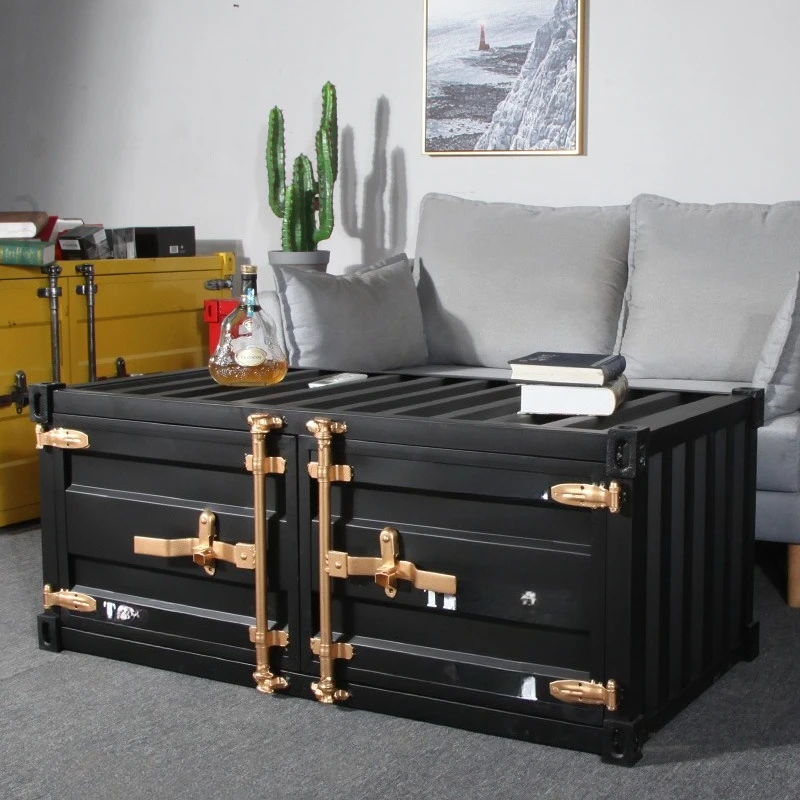 

Industrial style container coffee table furniture rectangular small apartment personality creative wrought iron retro cabinet