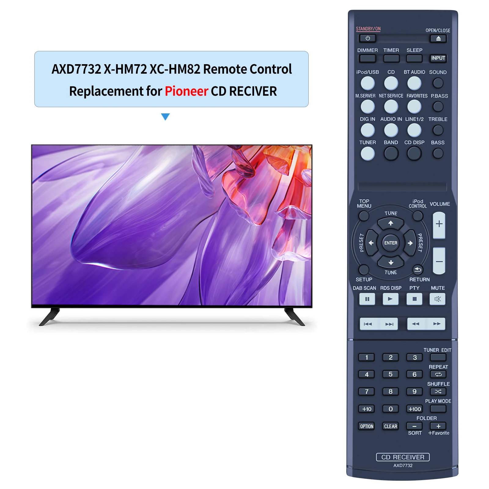 New Remote Control Use for Pioneer AXD7732 X-HM72 XC-HM82 X-HM82 CD Receiver Audio Controller