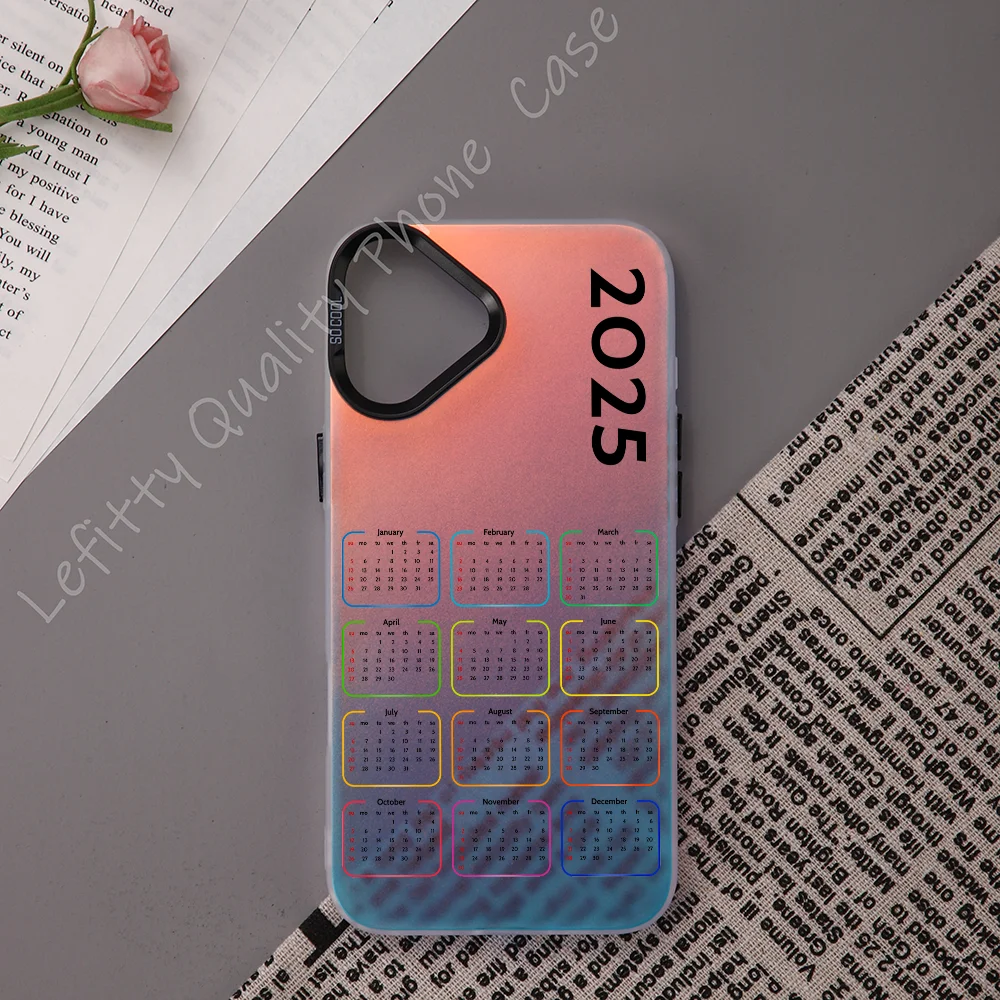2025 New Year Calendar Phone Case Laser Metallic For IPhone 16 15 14 13 12 11 Pro Max Matte Aurora Multicolor Gradient Cover
