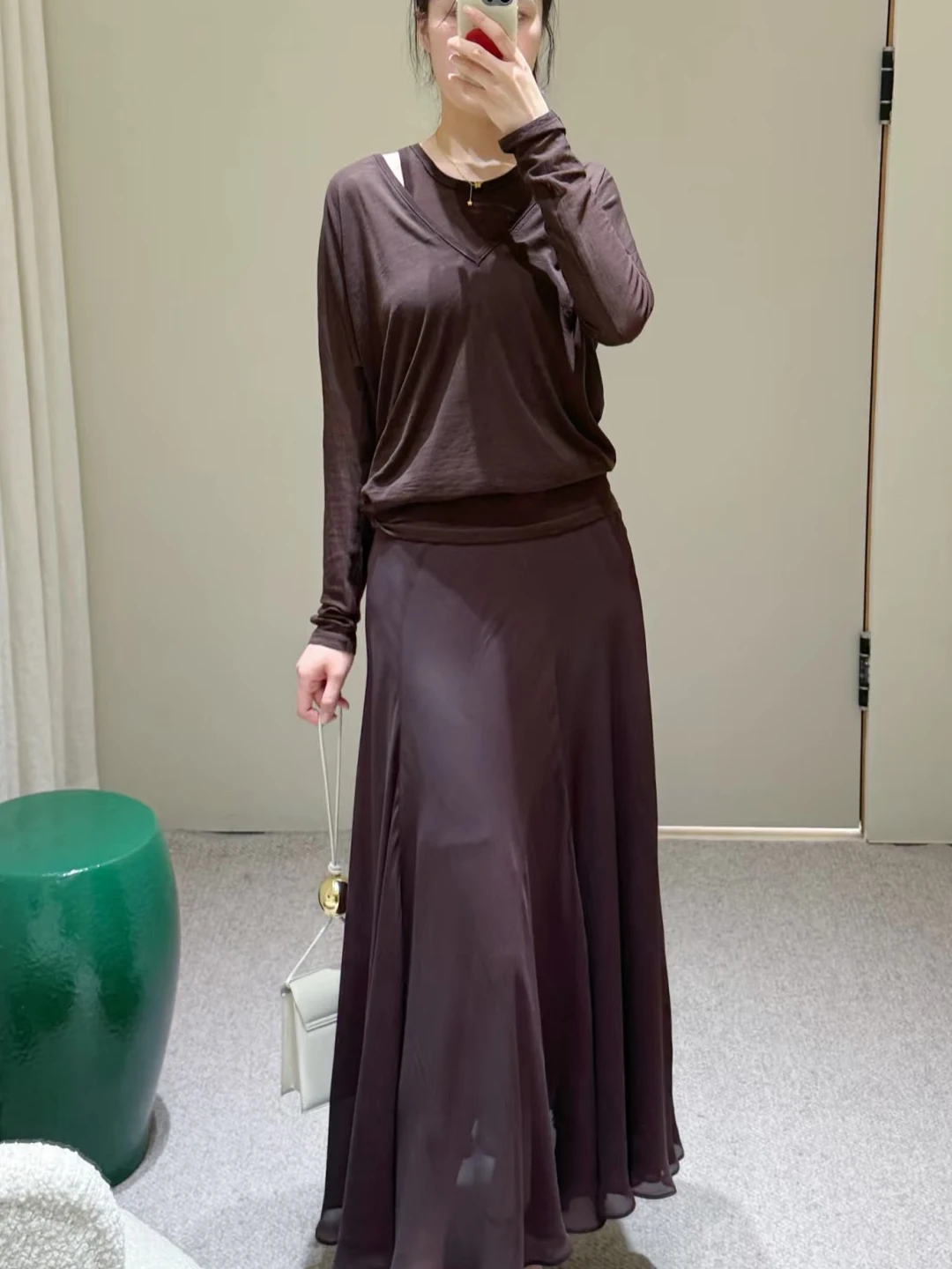 

Gao Yuan round Silk Skirt Asymmetrical Ele Versatile Long Sve Breathable Autumn Faion New Sle Qipao Dr