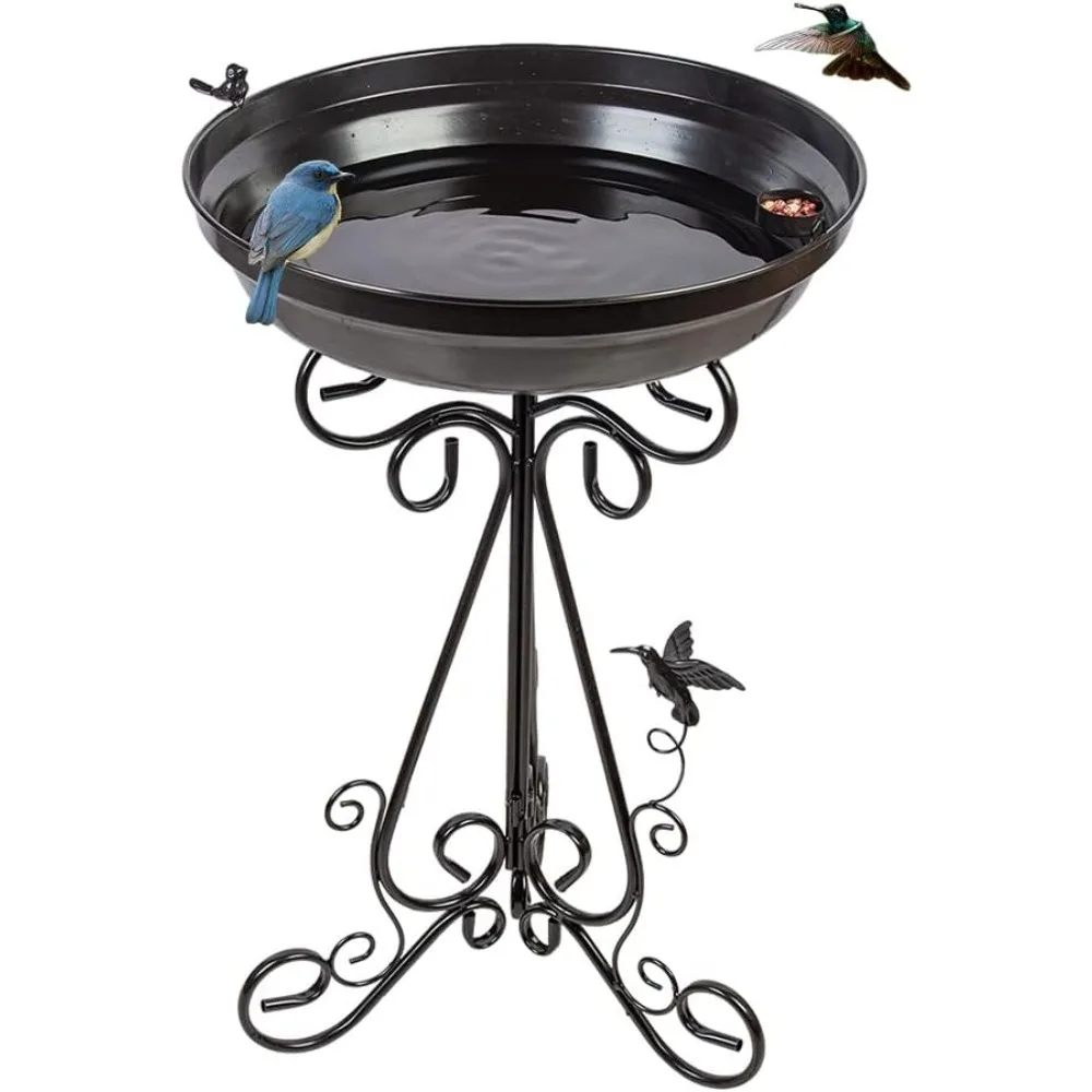 

18 inch Large Bird Bath with Stand, 4 inch Deep Bird Baths for Outdoors, Metal Birdbaths for The Garden Yard Patio Decor