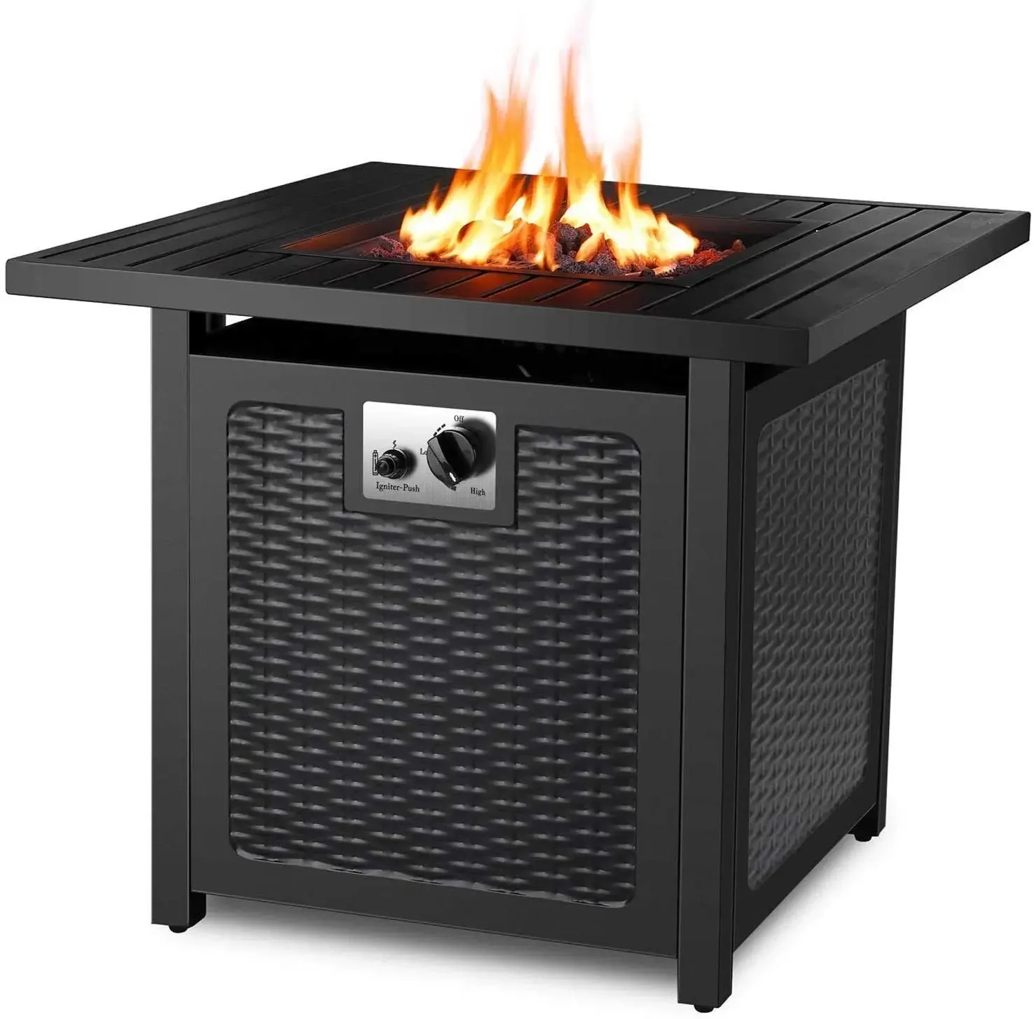 Gas-Feuerstellentisch, 50.000 BTU, quadratisch, für den Außenbereich, Propan-Feuerstellentisch, Kamin für Terrasse, Garten, Camping, Außenheizung mit Abdeckung