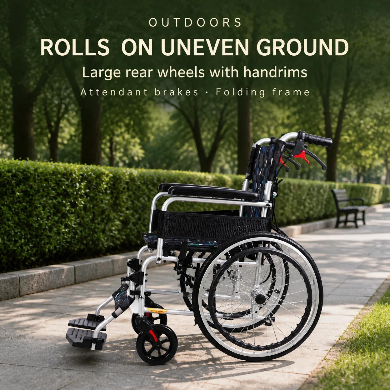*I% Foldable Self Propelled Aluminum Alloy Wheelchair 20 Inch Wheels 100kg Capacity Waterproof Design for Home Care Outdoor Use