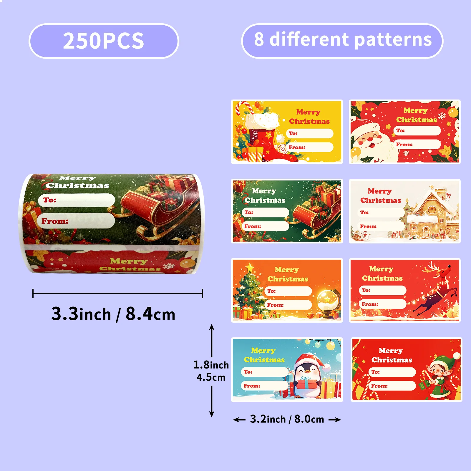 250 sheets/roll Christmas labels, holiday sealing stickers decorative bags Festival decoration, gift box packaging for friend