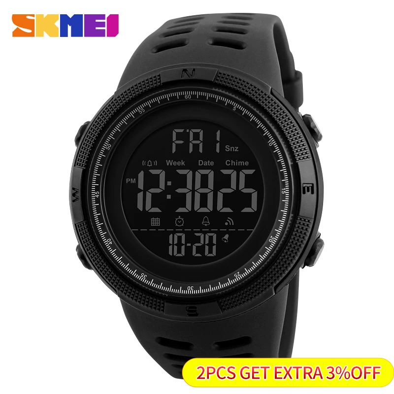 SKMEI Hombres Deportes Relojes de Cuenta Regresiva de Doble Tiempo Reloj Crono Alarma Digital Relojes de Pulsera 50 M Impermeable Relogio masculino