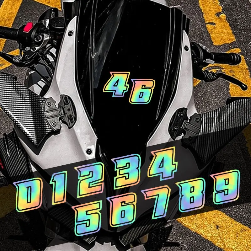 Laser Number Motorcycle Stickers, Waterproof Durable Vinyl Decals for Fairing Helmet Fender Front Scooter Bike Car Decor