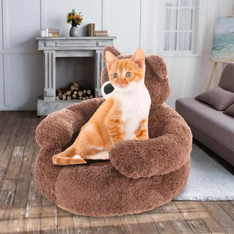 Bear Cuddler Pet Bed Adorable Cat Sleeping Mat Dog Cat Beds Cute Cuddler Bear Dog Crate Bed With Non-slip Bottom Winter Plush