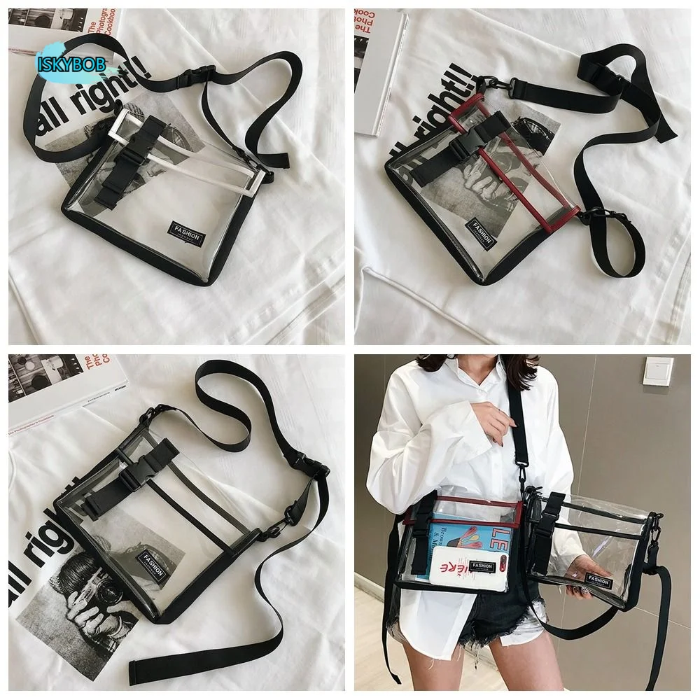 

Square PVC Messenger Bag Large Capacity Waterproof Transparent Crossbody Bag with Removable Strap Button Casual Shoulder Bag