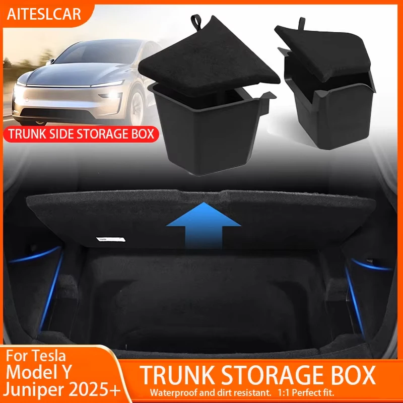 

Car Trunk Side Storage Box For Tesla Model Y New juniper Flocking Cover Mat Partition Board Stowing Space Decoration Accessories